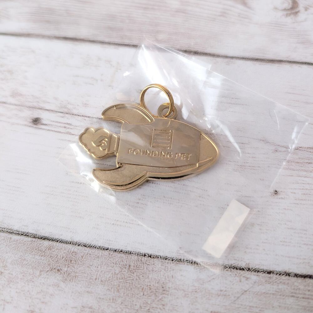 Founding Pet Rocketship Pet Tag Gold Tone- New & Sealed